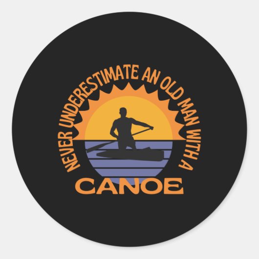 Sticker Rond Vieux Homme Avec Canoë Canoë Canoë (Devant)