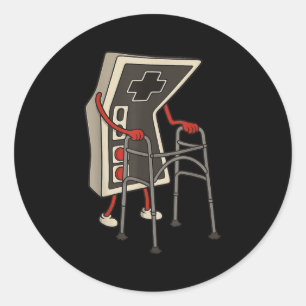 Sticker Rond Vieux Joueur Drôle De Jeux Vidéo Rétro 80s 90s Ol