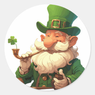 Sticker Rond Vieux Leprechaun avec tuyau