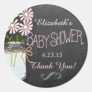 Sticker Rond Vieux Mason Jar Avec Baby shower De Fleurs Roses