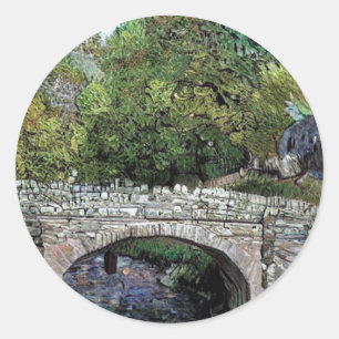 STICKER ROND VIEUX PONT SUR LA RIVIÈRE