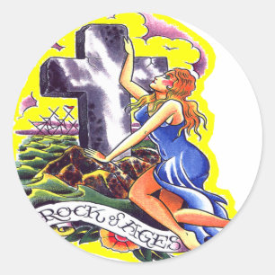 Sticker Rond Vieux Rocher De Tatouage De Skool D'Âges