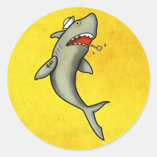 Sticker Rond Vieux voilier requin