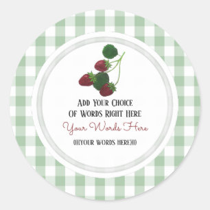 Sticker Rond Vigne de fraises personnalisée et Gingham