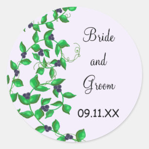 Sticker Rond Vignes vertes et baies bleu marine, sauvegardez la