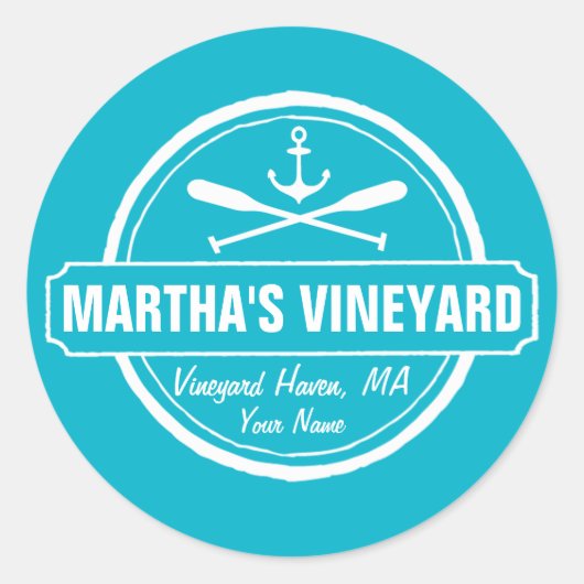 Sticker Rond Vignoble de Martha, MA ville, nom, ancre nautique (Devant)