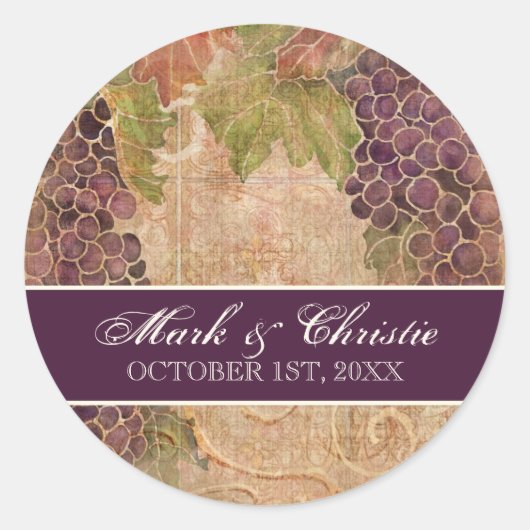 Sticker Rond Vignoble de raisin vieilli Faire-part de mariage (Devant)