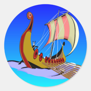 Sticker Rond Viking Galley Ship #002