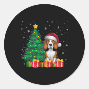Sticker Rond Vilain Beagle Santa Hat Feux de Noël Amoureux des
