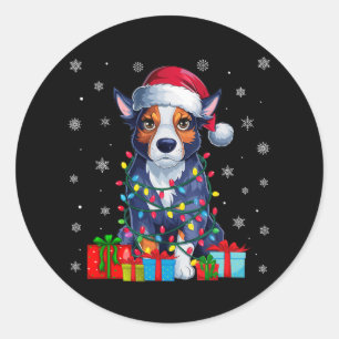 Sticker Rond Vilain Noël éclaire Santa Hat Australian Cattle Ch