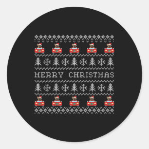 Sticker Rond Vilain Noël Rouge Chapeau Français Chien de taurea