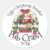 Sticker Rond Vilain Sweater Pub Crawl Activité Boire (Devant)