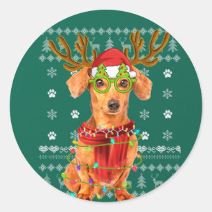 Sticker Rond Vilaine lumière de Noël Dachshund Chien Chien Chie
