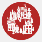 Sticker Rond Village de Noël Rouge et Blanc (Devant)