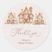 Sticker Rond Village d'hiver Merci de Baby shower neutre (Devant)