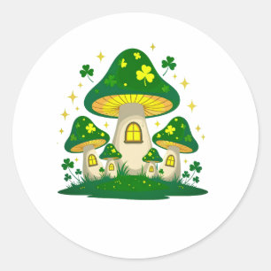 Sticker Rond Village Magique de Champignons Lumineux