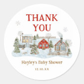 Sticker Rond Village neige - Merci de vacances hiver (Devant)