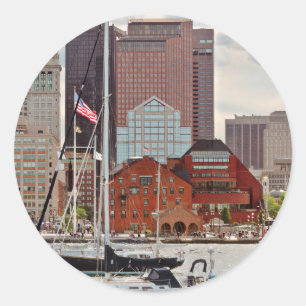 Sticker Rond Ville - Boston Ma - Promenade du port sur fond de