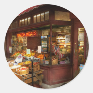 Sticker Rond Ville - Boston Ma - Viandes fraîches et fruits