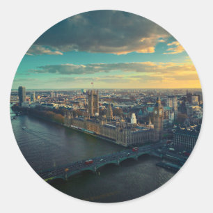 Sticker Rond Ville de Londres avec coucher de soleil