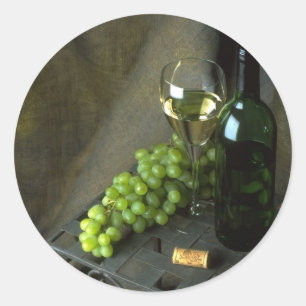 Sticker Rond Vin blanc et vignes vertes