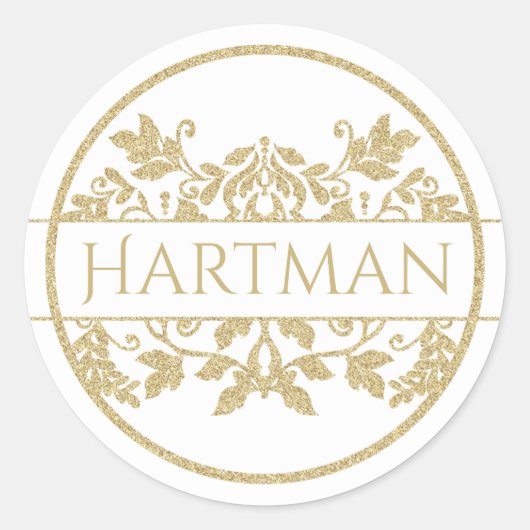 Sticker Rond Vin d'or Floral Damask Emblem Blanc (Devant)