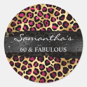 Sticker Rond Vin et Léopard en Feuille d'Or 60 & Fabuleux