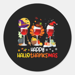 Sticker Rond Vin Halloween Thanksgiving Noël Joyeux Hallot