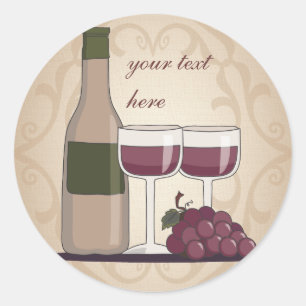 Sticker Rond Vin Lover Rouge Vin Bouteille Verres & Raisins
