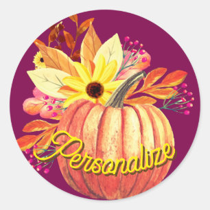 Sticker Rond Vin pourpre orangé citrouille d'automne