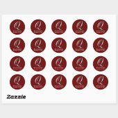 Sticker Rond Vin Q initial vin rouge monogramme personnalisé no (Feuille)