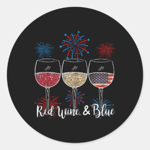 Sticker Rond Vin Rouge Et Bleu 4 juillet Vin Rouge Blanc Bleu