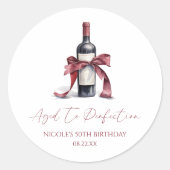 Sticker Rond Vin Rouge Rubis Parfait Bow Anniversaire Fête (Devant)