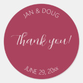 Sticker Rond Vin Rouge Stylisé Merci Mariage (Devant)