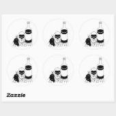 Sticker Rond Vin Verre et bouteille Raisins Boisson alimentaire (Feuille)