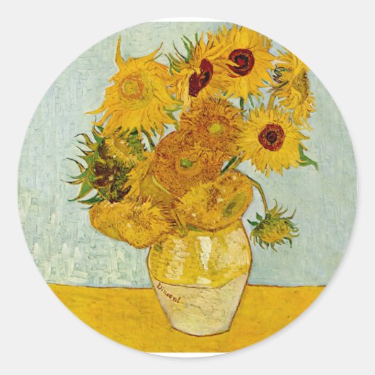 Sticker Rond Vincent Van Gogh 12 Tournesols Impressionniste (Devant)