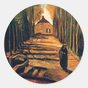 Sticker Rond Vincent Van Gogh - Allée de peupliers en automne