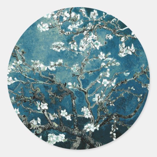 Sticker Rond Vincent Van Gogh Almond Blossoms Dark Turquoise (Devant)