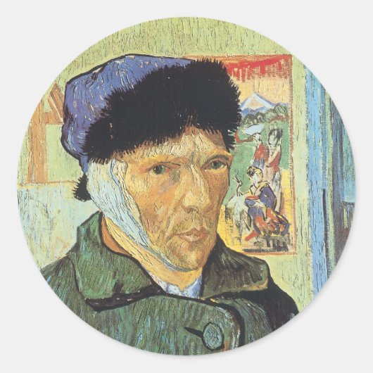 Sticker Rond Vincent van Gogh - Autoportrait avec l'oreille ban (Devant)