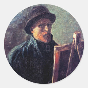 Sticker Rond Vincent Van Gogh - Autoportrait Dark Felt Casquett