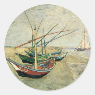 Sticker Rond Vincent van Gogh - Bateaux de pêche sur la plage