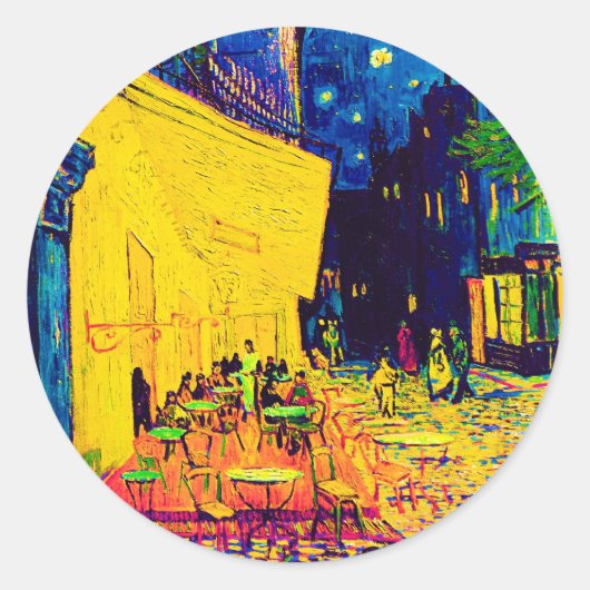 Sticker Rond Vincent Van Gogh - Café Terrasse Au Night Pop Art (Devant)