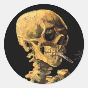 Sticker Rond Vincent Van Gogh - Crâne avec cigarette brûlante