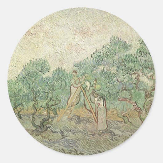 Sticker Rond Vincent van Gogh - cueillette d'olives (Devant)