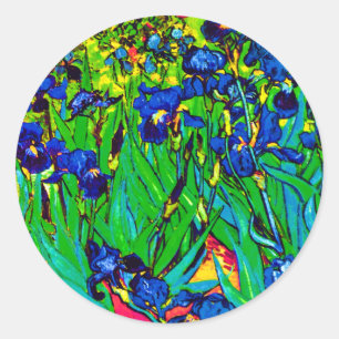 Sticker Rond Vincent Van Gogh - Irises - Art pop de fleurs