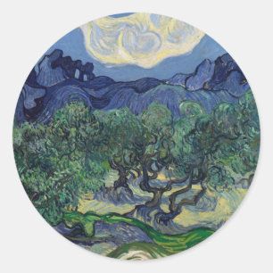 Sticker Rond Vincent van Gogh - Oliviers, Montagnes des Alpille
