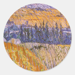 Sticker Rond Vincent van Gogh - Paysage à Auvers sous la pluie