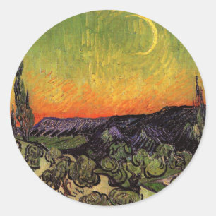 Sticker Rond Vincent Van Gogh Paysage de Moonlit
