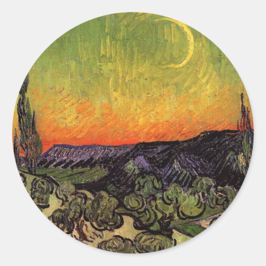 Sticker Rond Vincent Van Gogh Paysage de Moonlit (Devant)
