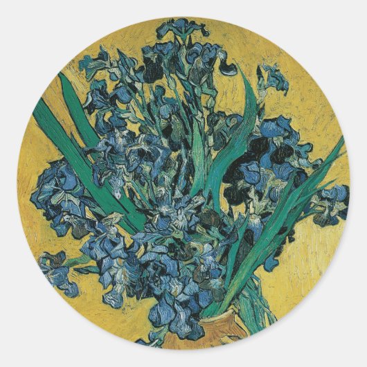 Sticker Rond Vincent van Gogh - Vase avec iris Fond jaune (Devant)